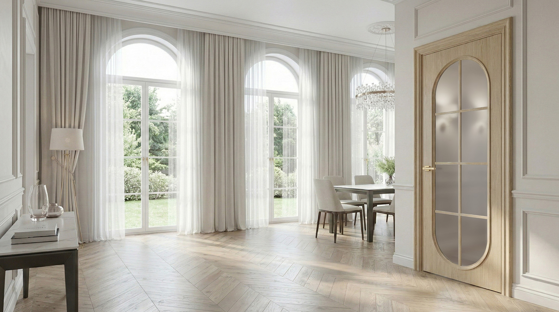 Сучасні дерев`яні міжкімнатні двері RIMINI | Арочні зі склом