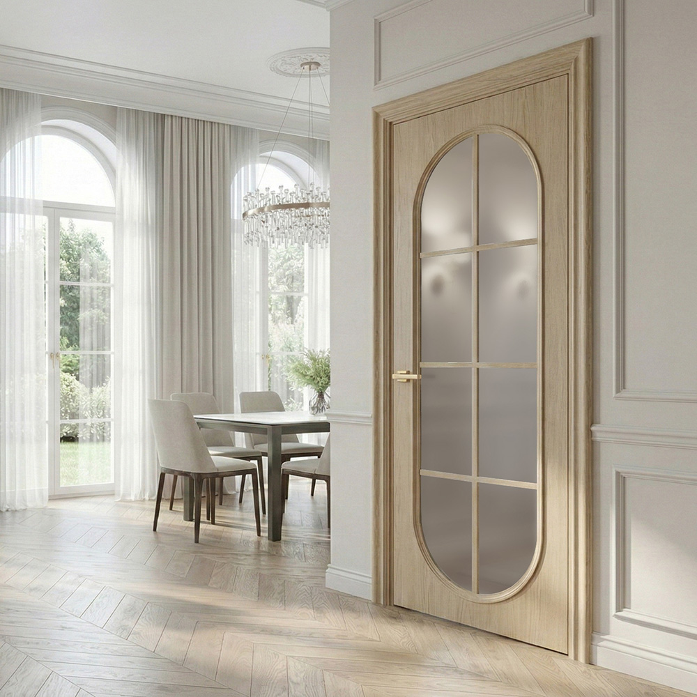 Сучасні дерев`яні міжкімнатні двері RIMINI | Арочні зі склом